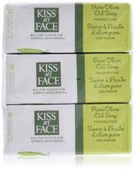 Kiss My Face Pure Olive Oil bar soap six-pack on display, ideal for daily gentle cleansing and moisture