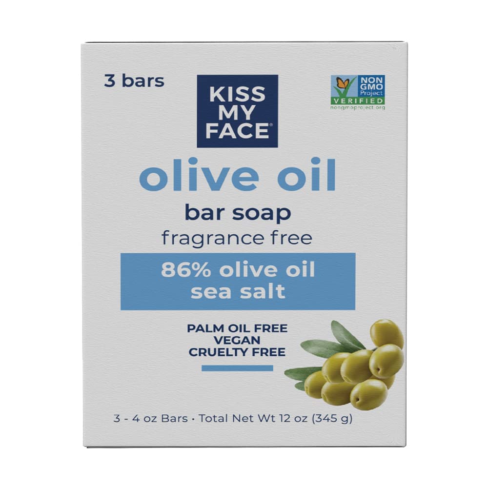 Kiss My Face Pure Olive Oil Soap Bar 4oz trio for smooth skin