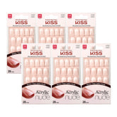 KISS Salon acrylic nude French nails laid flat for a natural seamless fit.