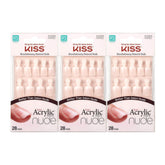 Kiss Salon Acrylic Nude French Nails 3-Pack box, ideal for quick at-home manicure prep.