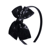 Kiszu Sparkly Sequin Hair Bow Headband black close-up highlighting glittery sequins for stylish outfits