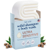 Kitsch 2-in-1 shampoo bar ultra-sensitive packaging shows fragrance-free cleansing in a compact kit.