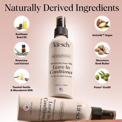 Kitsch Argan Milk Leave-In packaging highlights eco-conscious routine.