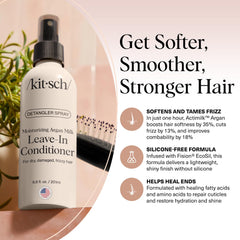 Kitsch Argan Milk Leave-In Spray applied on damp hair for detangling.
