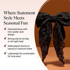 Kitsch black ribbon hair clip half-up style showcases lightweight comfort for extended wear