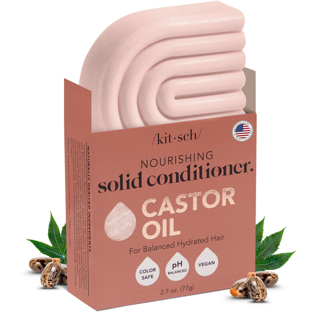 Kitsch Castor Oil Conditioner Bar closeup showing rich moisture for dry frizz-prone hair