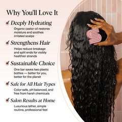 Kitsch Castor Oil Shampoo Bar on hair to show shine and smooth strands