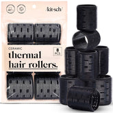 Kitsch Ceramic Thermal Hair Rollers packaging shows a sleek black set ready for travel and gifting