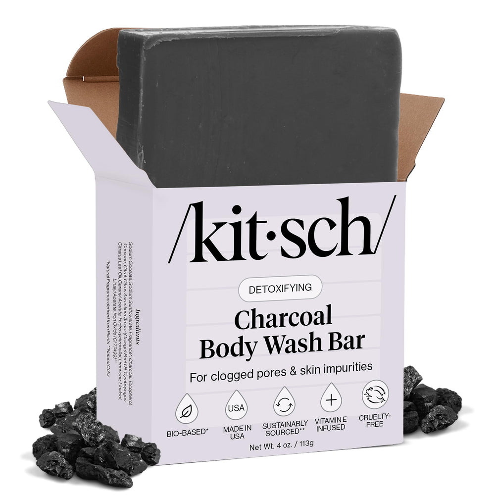 Kitsch Charcoal Soap Bar activated charcoal detox to purify pores and balance oil.