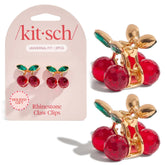 Kitsch cherry small hair clip rhinestones close-up adds sparkle to everyday looks.