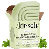 Kitsch clarifying conditioner bar packaging highlights clean ingredients for mindful hair care.