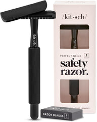 Kitsch double-edge safety razor handle in black offers a comfortable grip for precise shaving.