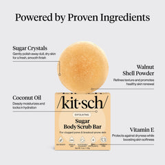 Kitsch exfoliating sugar scrub bar coconut oil texture in-hand showing hydration benefits
