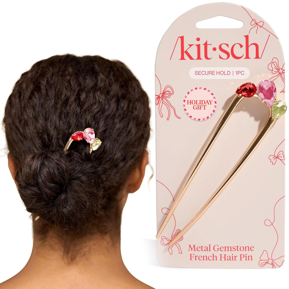 Kitsch French hair pin gold front view shows secure, snag-free hold for everyday updos.