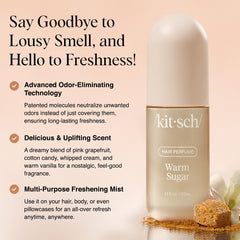 Kitsch Warm Sugar spritz applied for instant hair refresh and mood-lifting scent.