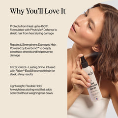 Kitsch heat protection spray with argan oil close-up highlighting nourishing shine.