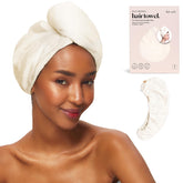 Kitsch microfiber hair towel wrap ultra-soft fibers speed-dry hair with gentle, frizz-reducing care.