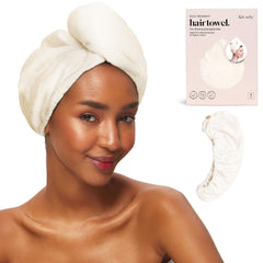 Kitsch microfiber hair towel wrap ultra-soft fibers speed-dry hair with gentle, frizz-reducing care.