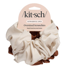 Kitsch recycled satin oversized scrunchie in camel shows soft texture for gentle daily wear.