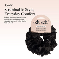 Kitsch scrunchie worn on wrist in black for versatile styling