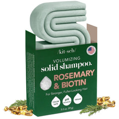 Kitsch Rosemary & Biotin Shampoo Bar closeup highlights texture and rosemary infusion.