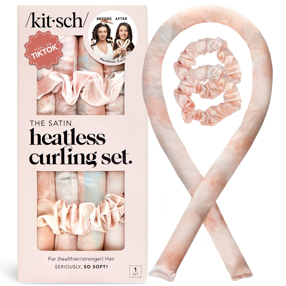 Kitsch satin heatless curler 34-inch Sunset Tie Dye packaging for effortless overnight styling