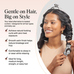 Kitsch satin heatless curling set in bed use demonstrates sleep-friendly styling.