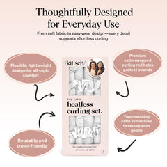 Kitsch satin heatless curling set packaging highlights gift-ready options for holidays.
