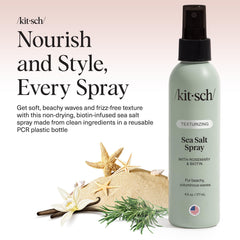 Kitsch Sea Salt Spray in hand for easy application and textured definition.