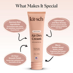 Kitsch smoothing air dry cream close-up ingredients like castor oil