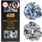 Kitsch Star Wars satin scrunchies featuring R2-D2 design reduce hair creasing and add playful style.