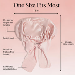 Kitsch XL satin bonnet adjustable ties showing secure fit for all hairstyles.