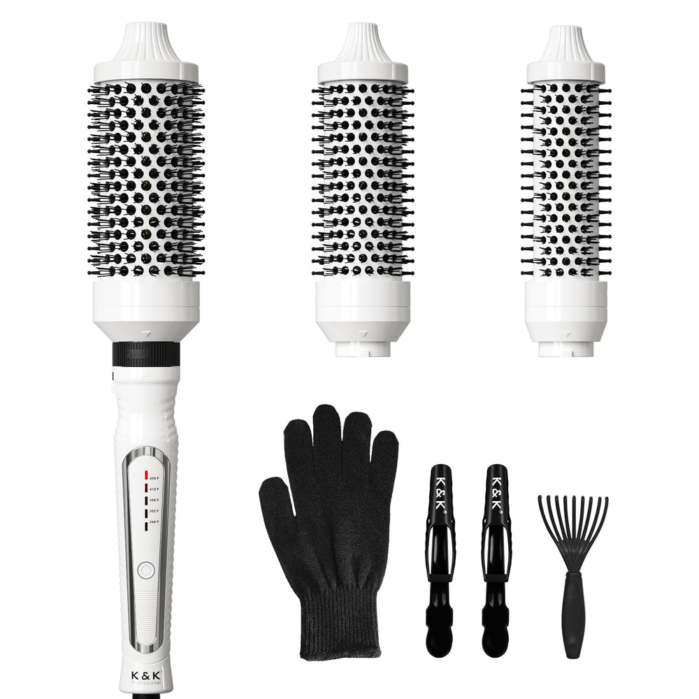 K&K 3-in-1 thermal brush set closeup bristles for smooth styling and lift