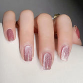 KKUUOO Pink Press On Nails square medium closeup with glossy gradient design