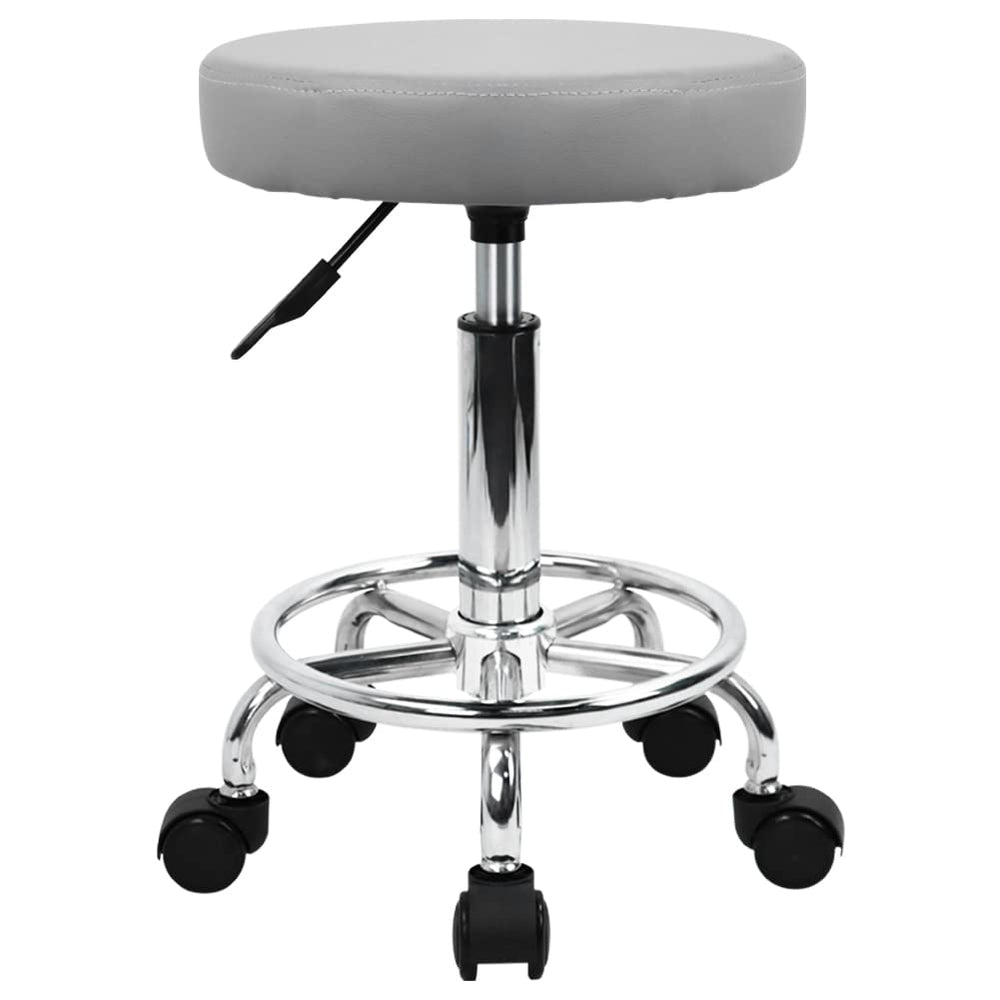 KKTONER PU leather round stool grey side view for efficient salon and studio seating