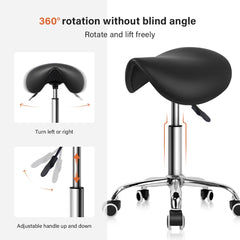 KKTONER saddle stool on wheels for smooth mobility on hard floors.