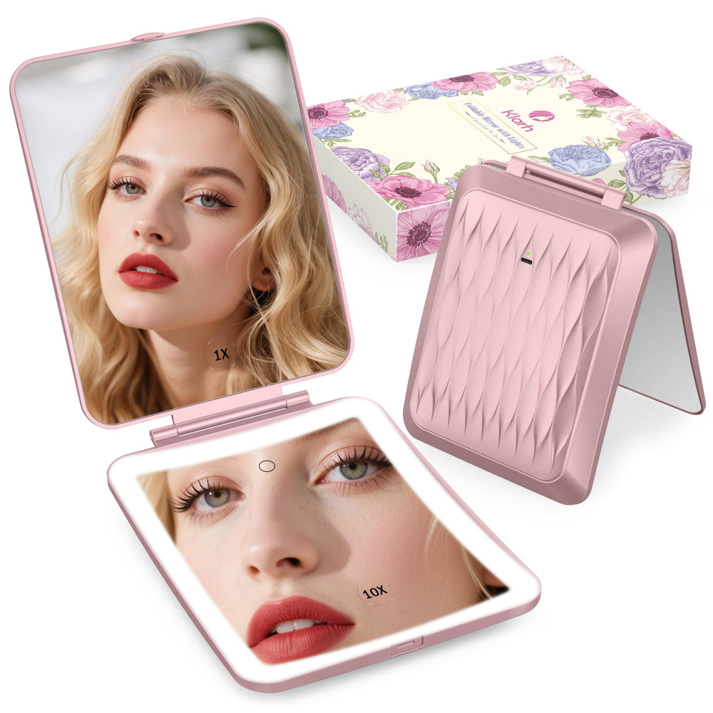 Klarh 1X/10X magnifying mirror rose pink for precise makeup application