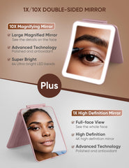 Klarh rose pink LED mirror with three lighting modes for makeup and skincare routines