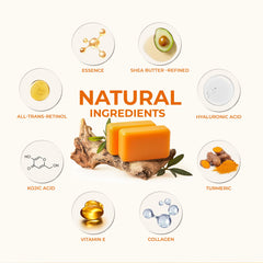 KlearBloom Kojic Acid Turmeric Soap Bar ingredients highlight collagen and vitamin E.