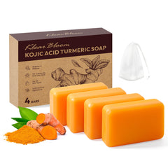 KlearBloom Kojic Acid Turmeric Soap Bar packaging for brightening daily skincare routine.