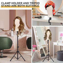 Klvied dual-use wig tripod highlights height-adjustable support for desktop or floor styling
