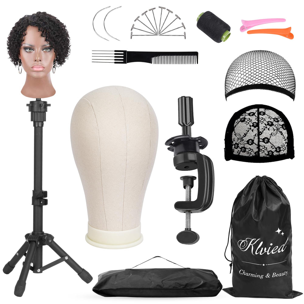 Klvied wig mannequin stand desktop tripod enables stable on-desk wig styling.
