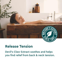 Kneipp Devils Claw Bath Salt with bath oil cap illustrating intensified aromatherapy