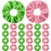 Knitgrip 24pcs pink and green velvet scrunchies pack for gentle all-day wear