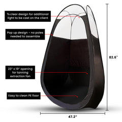 KobbTan large deluxe tent open, quick setup for time-saving spray tanning sessions