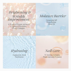 Koelf PETITFEE hand mask nail-care ingredients close-up highlights moisture for nails.