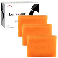 Kojie San Skin Brightening Soap packaging with three bars for easy use