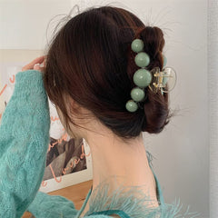 KOLONAMS Large Green Pearl Hair Claw styled for daily wear with comfortable grip