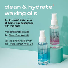 KoluaWax Hydrate Post-Wax Oil bottle shown for soothing skin and reducing redness.