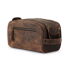 KomalC leather toiletry bag main compartment keeps grooming essentials organized.